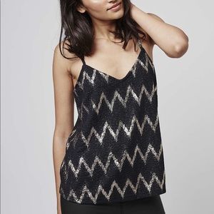 Topshop Metallic Zig Zag Cami Top in Black